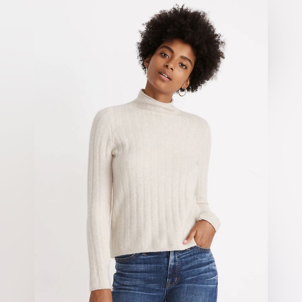 Madewell Cream Ribbed Turtleneck Sweater